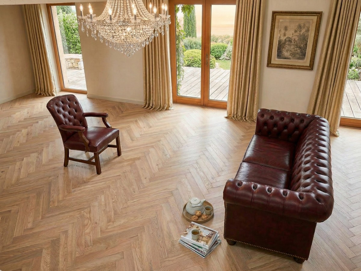 Natural herringbone with premium tabletop styling