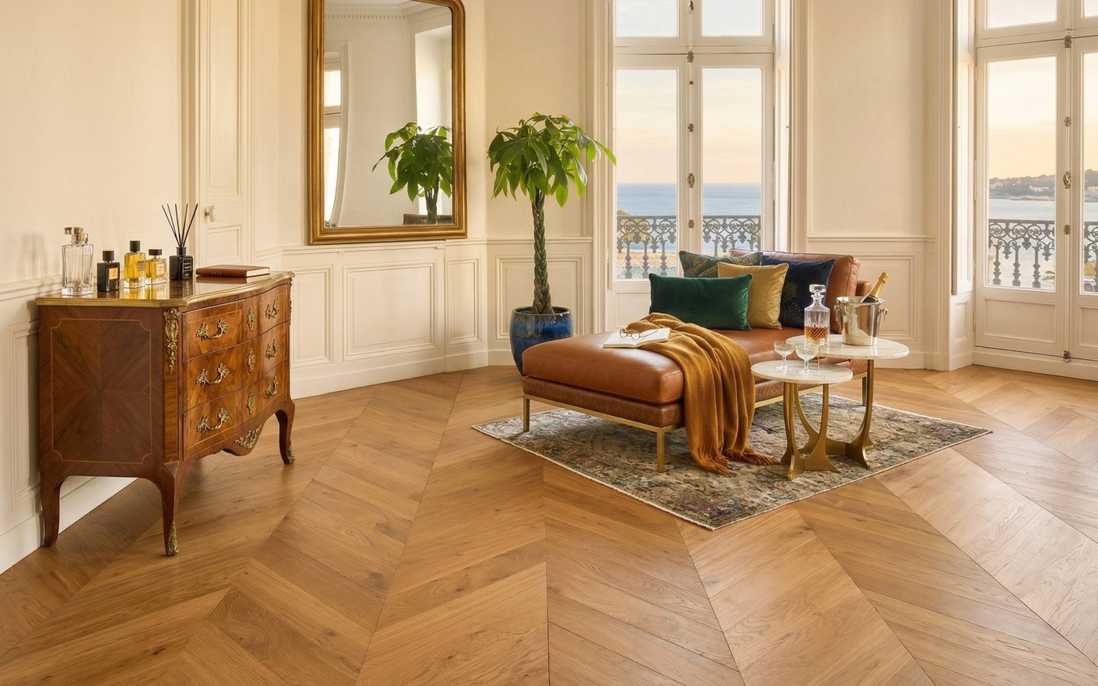 Refined chevron lounge with Riviera light